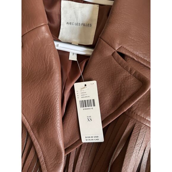 Avec Les Filles for Anthropologie Fringe Faux Leather Shacket XS - Picture 6 of 14